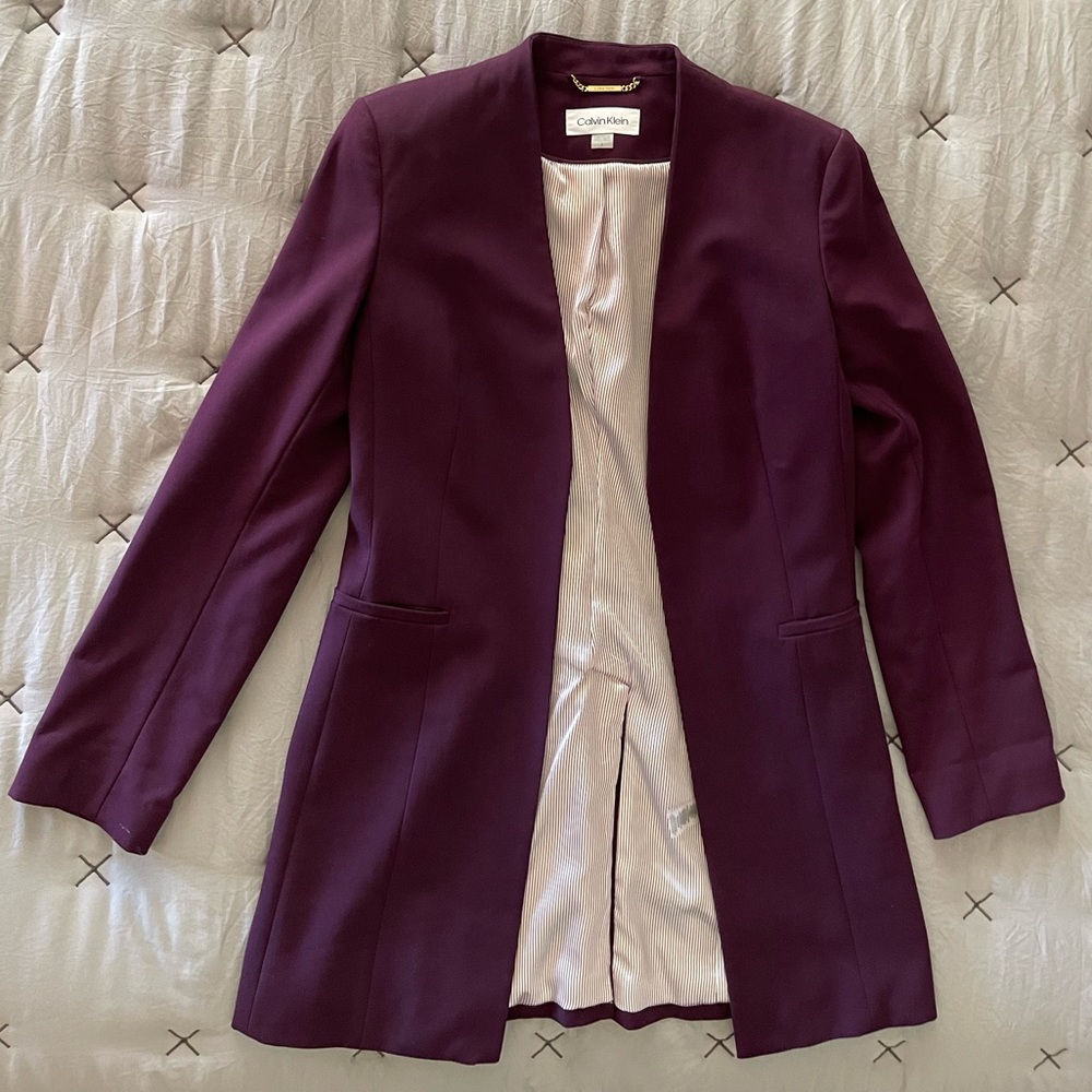 Purple Calvin Klein Long Suit Jacket in Size 2